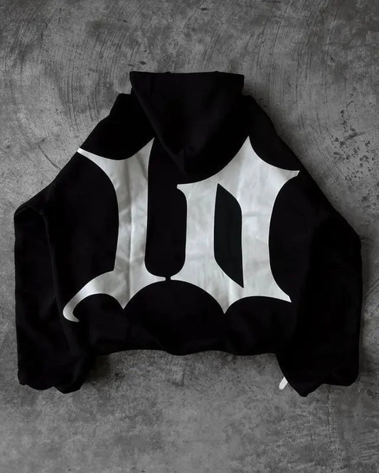 Dark Vintage Visual Print Hoodie