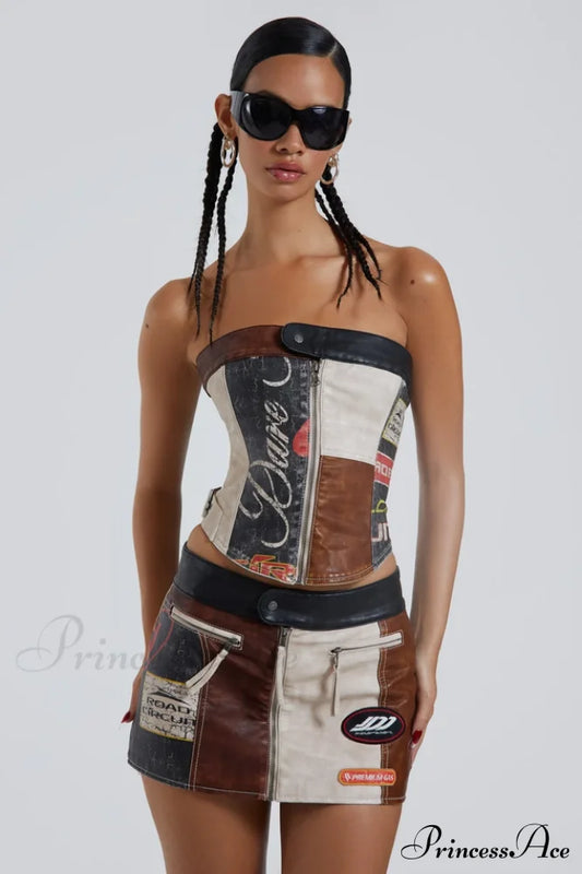 Ensemble charmant haut + jupe en cuir vegan Daytona