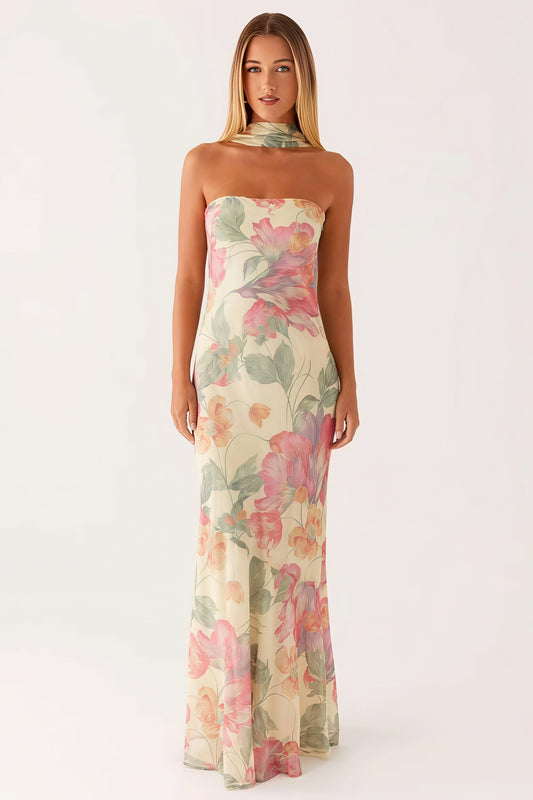 Floral Tie Fishtail Vacation Maxi Dress