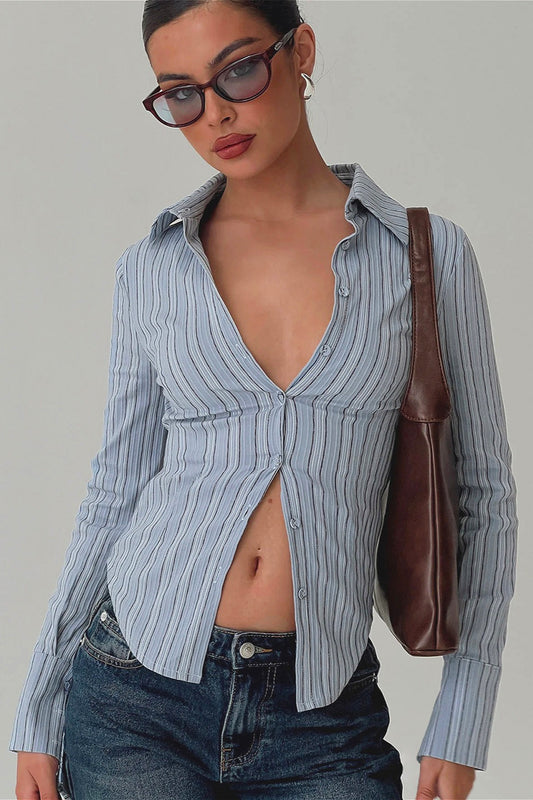 Chemisier vintage rayé à taille cintrée et colorblock