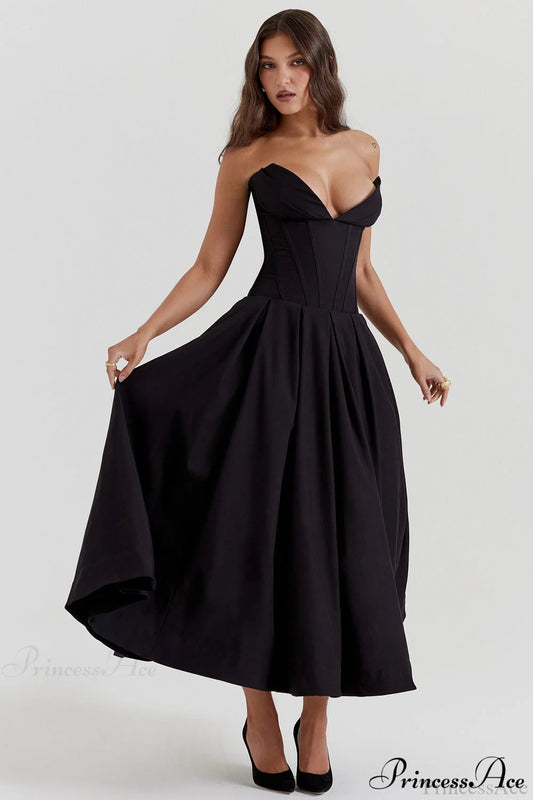 Deep V Strapless Bodycon Low-Waist Party Dress Black / S