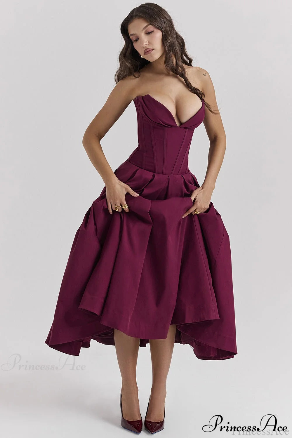 Deep V Strapless Bodycon Low-Waist Party Dress – PrincessAce