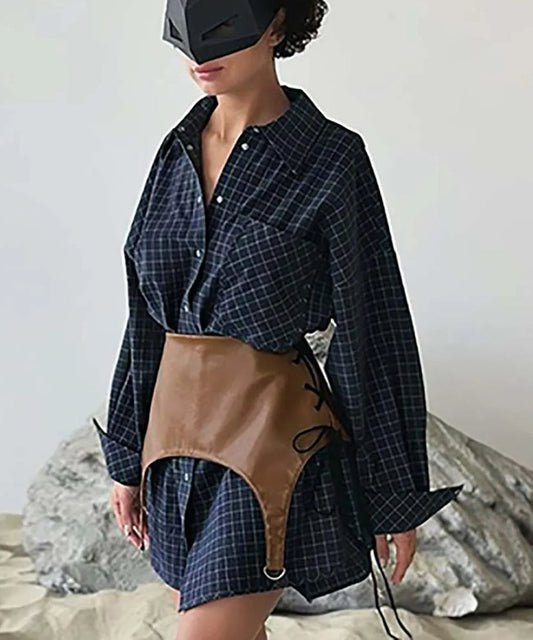 Royal Blue Lace-up Bandage Office Two Piece Set