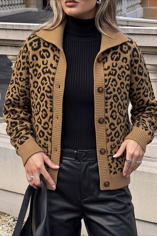 Leopard Print Collared Button Cardigans