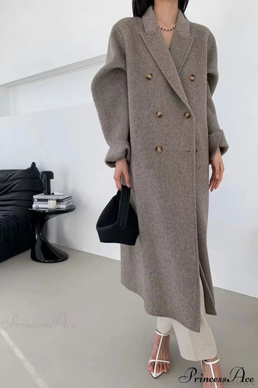 Double-Breasted Reversible Wool Long Oversized Overcoat