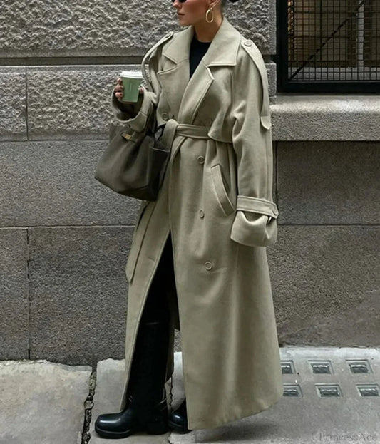 Double-Breasted Wool Belted Overcoat