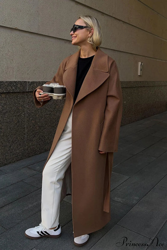 Double Faced Wool Raglan Sleeve Loose Overcoat Brown / S