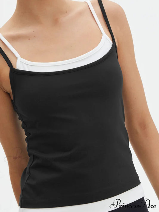 Double Layer Spaghetti Trendy Strap Cami Top Tank Tops & Camis