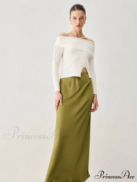 Drawstring Overfold Off Shoulder Modern Slit Ribbed Knit Top