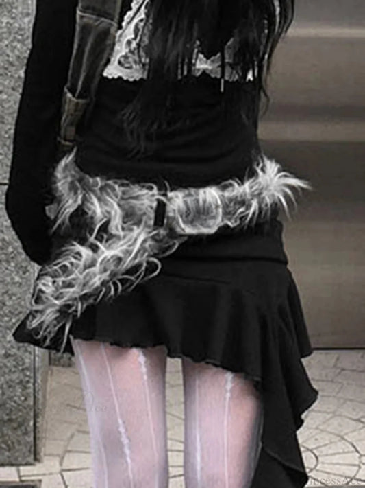 Dull False Hair Gothic Leather Strap Gray