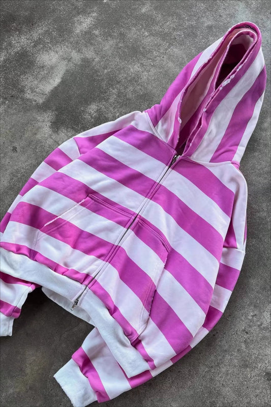 Stripe Layered Zip Hoodie