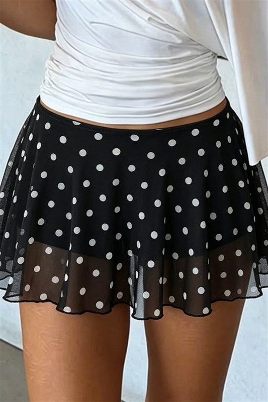 Sheer Ruffle Polka Dot Mini Skirt