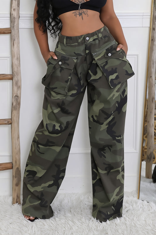 Camouflage Zip Pocket Cargo Pants