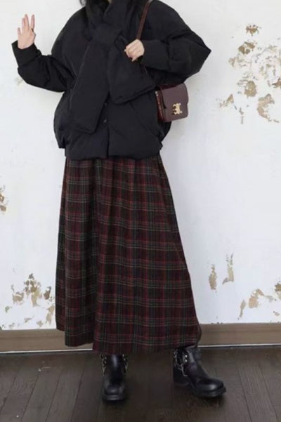 Burgundy Plaid A-Line Skirt