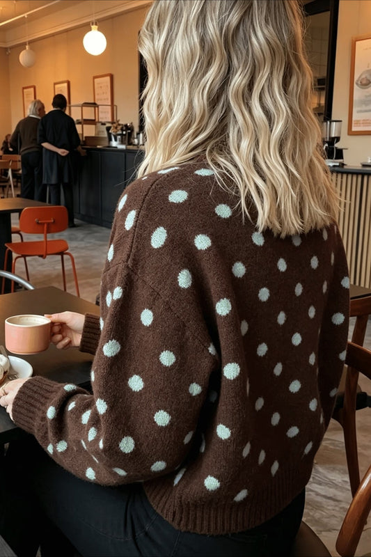 Contrast Polka Dot Crew Neck Knit Sweater