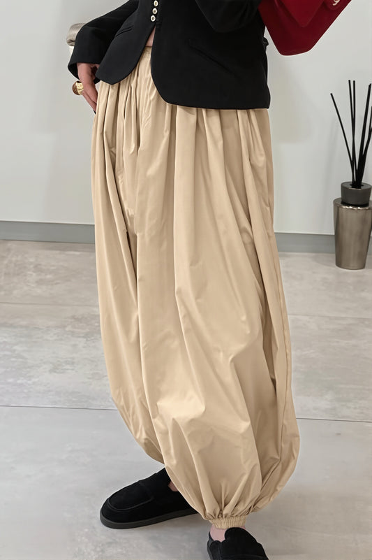 Elastic Waist Gathered Hem Balloon Pants