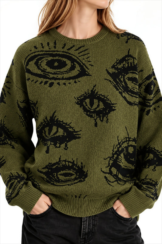 Eye Jacquard Crew Neck Sweater