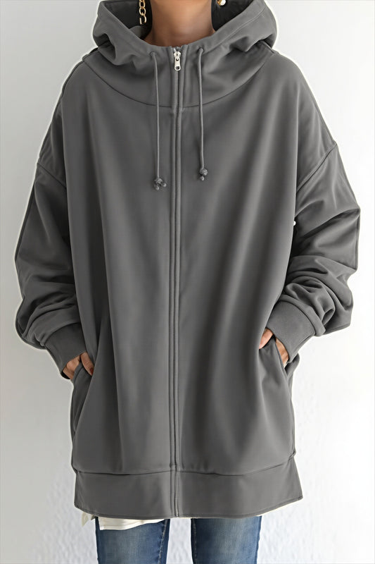 Solid Relaxed Longline Zip Hoodie