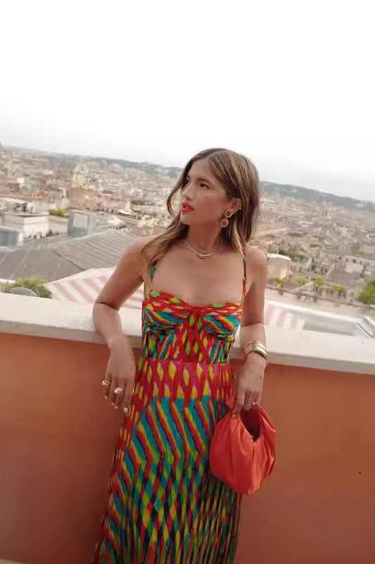 Printed Cami Vacation Maxi Boho Dress