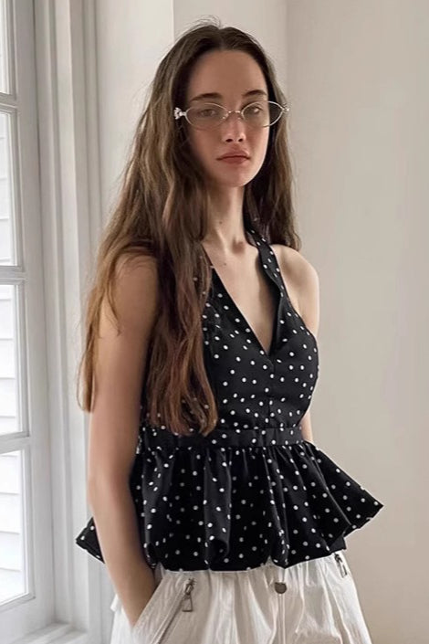 Haut court vintage à pois et col licou