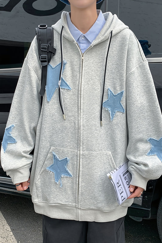 Star Applique Oversized Zip Hoodie