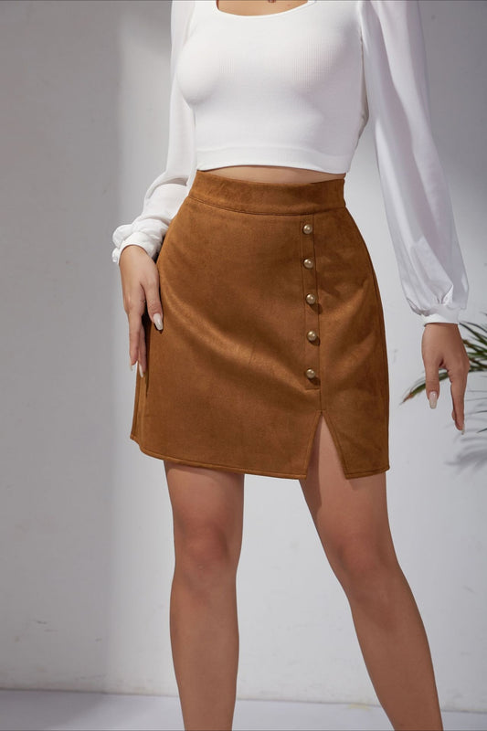Solid Suede Bodycon Mini Skirt