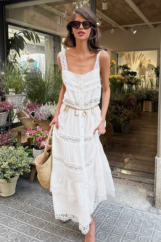 Boho Lace Patchwork Ruffle Loose Maxi Dress