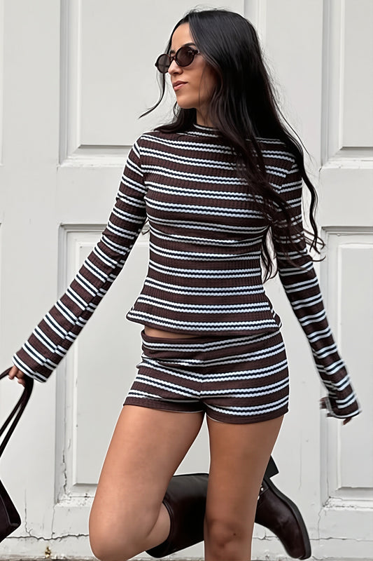 Texture Striped Slim Shorts Set