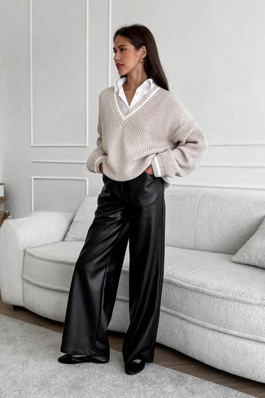 Vintage Fleece-Lined Leather Pants