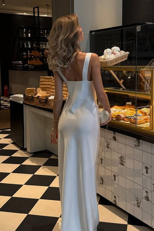 Satin V-Neck Long-Sleeve Sleeveless Fitted Maxi Dress