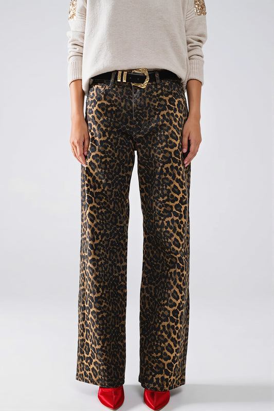 Leopard Chic Straight Leg Jeans