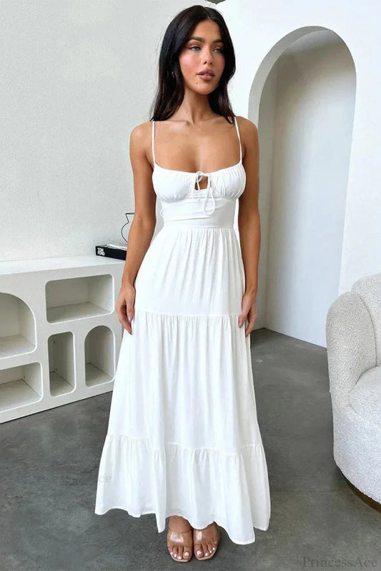 Elegant Bandage A-line Vacation Dress White / S vacationdress-250223