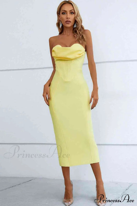 Elegant Enigma Bodycon Charming Corset Cocktail Midi Dress Yellow / S