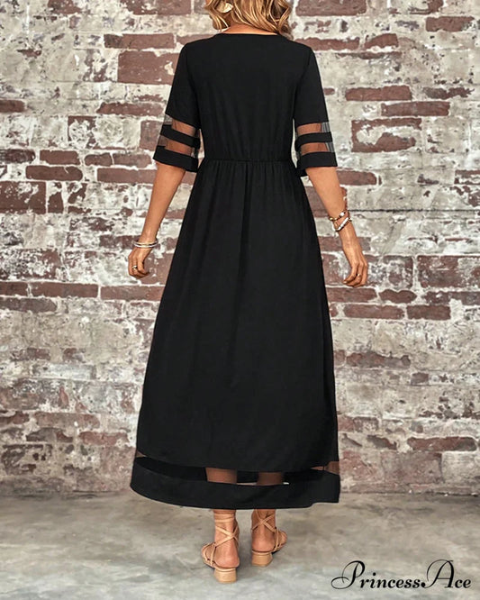 Elegant Mid-Sleeve Crew Neck Dress Dresses