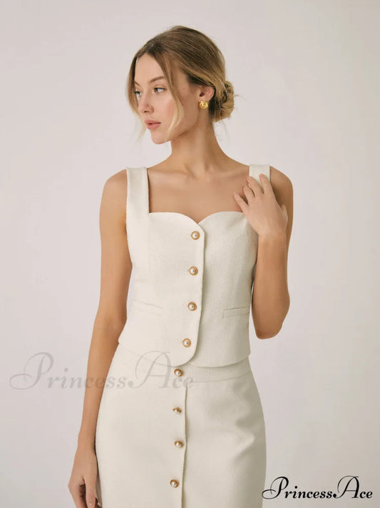 Elegant Pearl Graceful Buckle Tank Top Off-White / Xs Tops & Camis