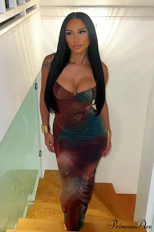 Elegant Spaghetti Strap Cleavage Boho Dress