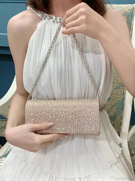 Elegant Sparkling Rhinestone Dinner Banquet Envelope Bag Golden clutchbag-250126