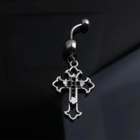 Empty Cross Rebel Gothic Belly Ring silver1