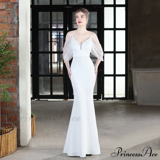 Evelyn V-Neck Off The Shoulder Mermaid Prom Dress - Lady Occasions