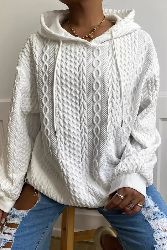 Cable Texture Relaxed Pullover Hoodie