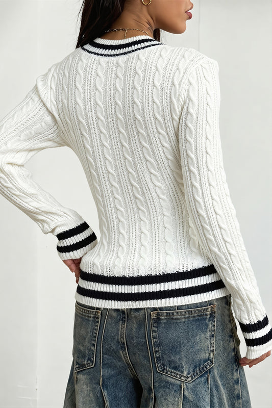 Color Block Ribbed V Neck Sweater