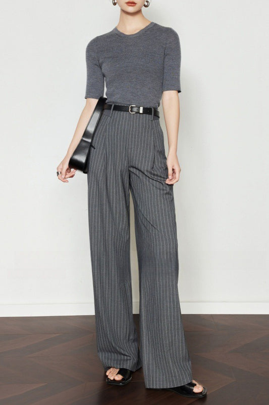 Vintage Pinstripe Wide-Leg Pants