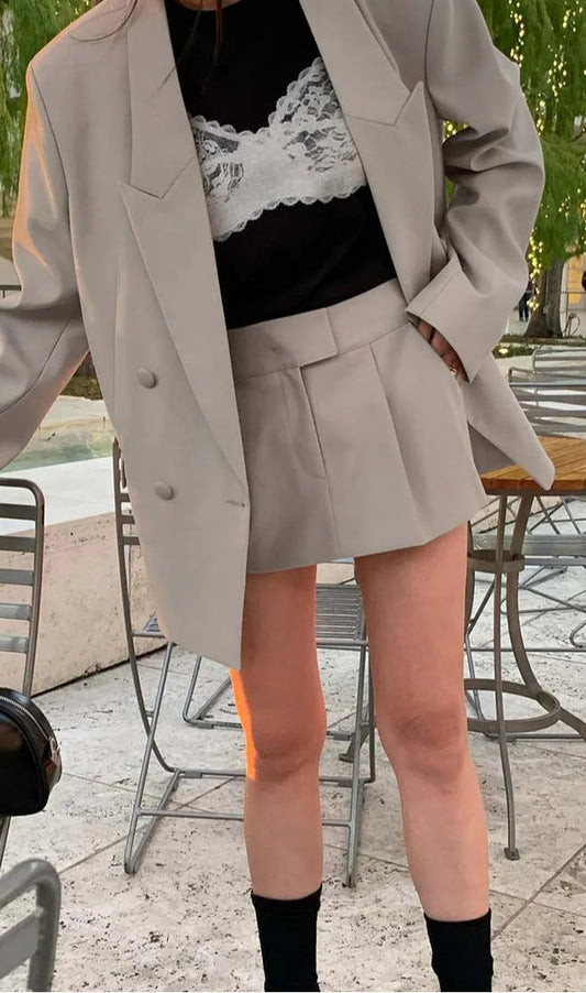 Black Off Shoulder Pleated Mini Office Two Piece Set