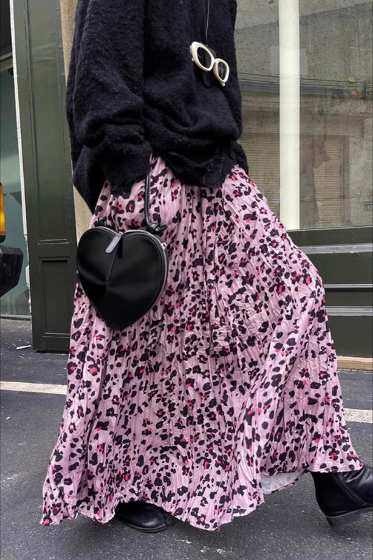 Vintage Leopard Midi Flare Skirt