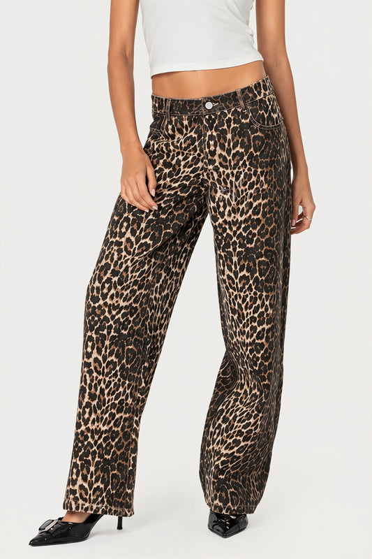 Leopard Print Straight Leg Jeans