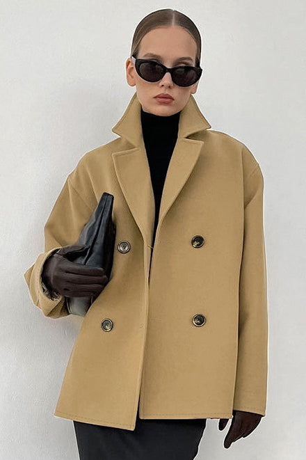 Loose Wool Lapel Coat Khaki / S coats