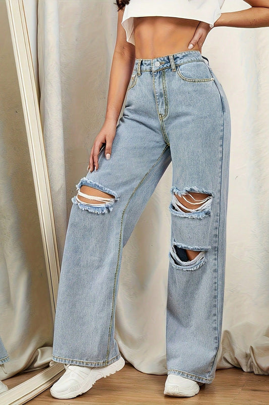 Bodenlange Jeans mit hoher Taille und verwaschenem Schnitt