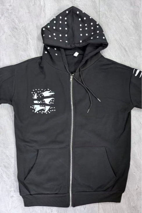 Distressed Graphic Zip Hoodie