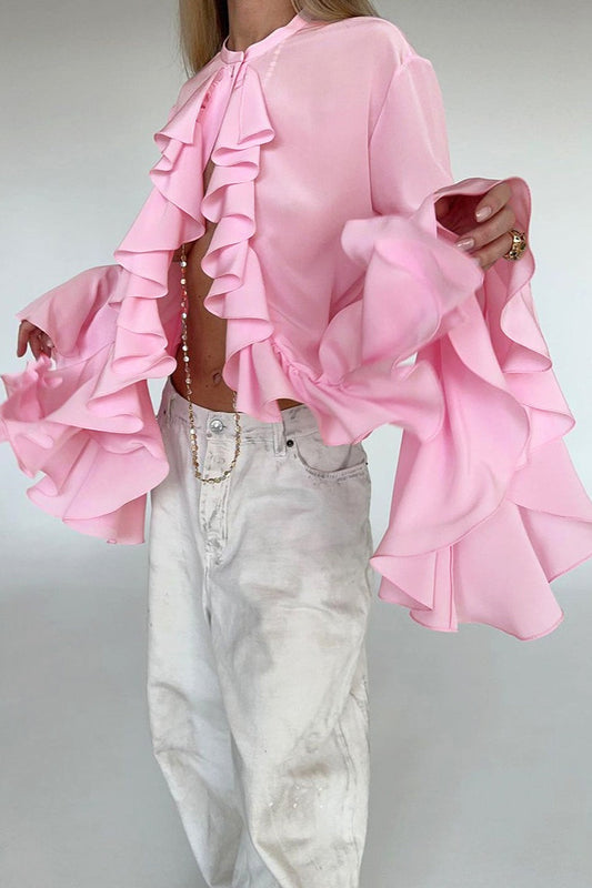 Chemisier élégant à boutons et bordure à volants