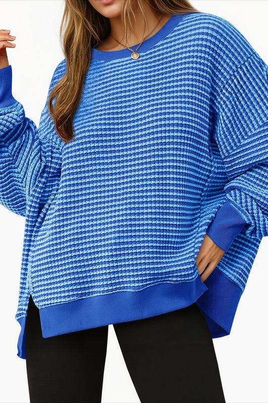 Colorblock Striped Oversized Sweatshirt